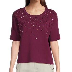 NWT Karl Lagerfeld , woman  Paris Rhinestone & Stud
Embellished Knit Top